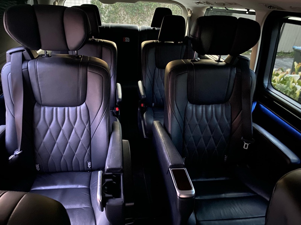 Leather captain seats inside the Mercedes-Benz Sprinter cabin