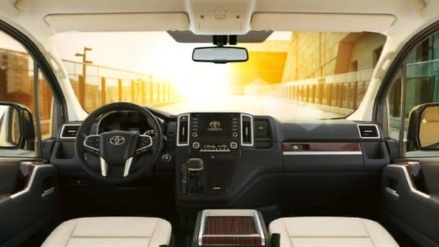 Semi-luxury van cabin, dashboard and front seats